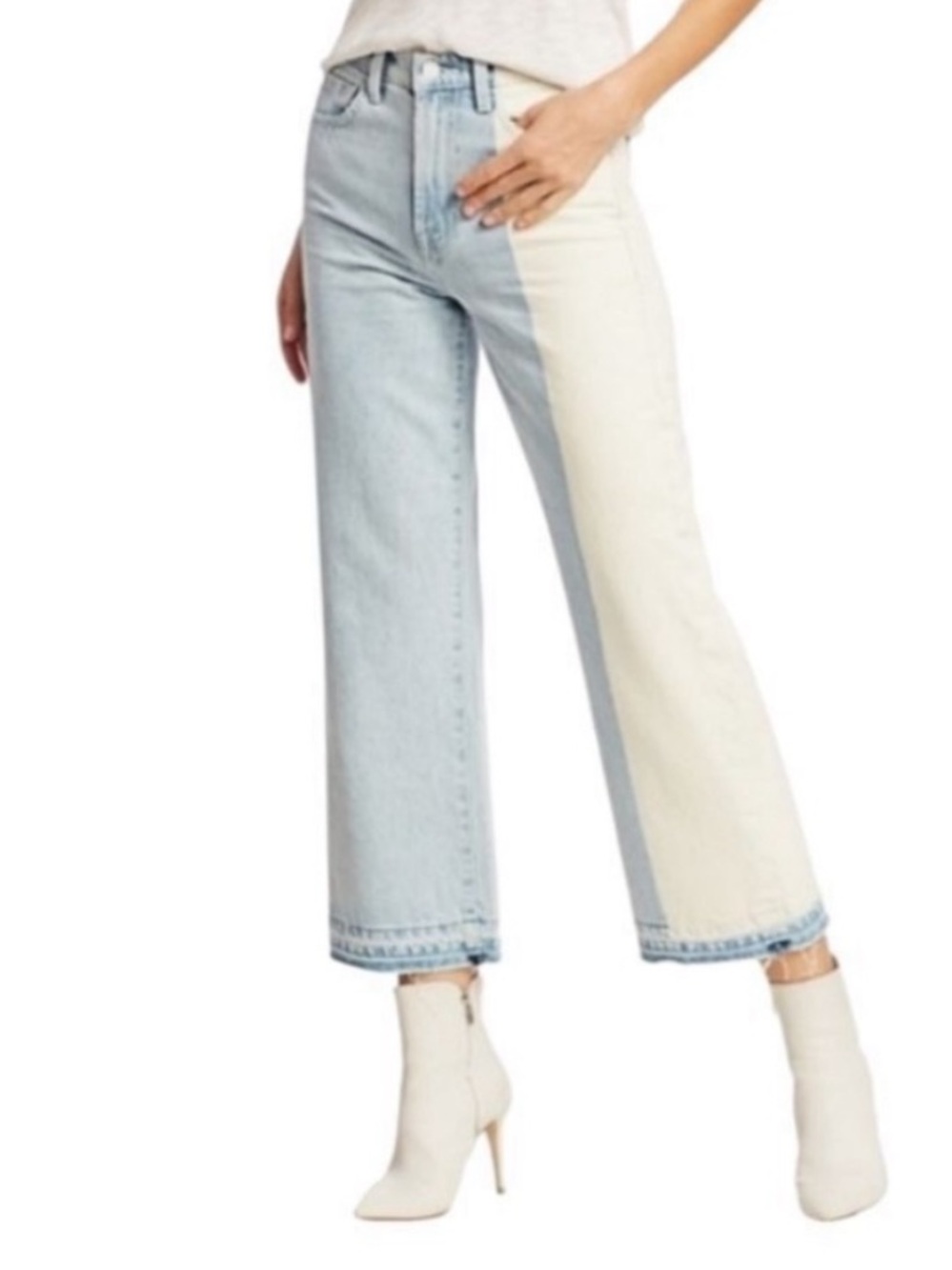 7 FOR ALL MANKIND Two-Tone ALEXA Straight Leg Jeans in Light Blue & Cream Sz 28